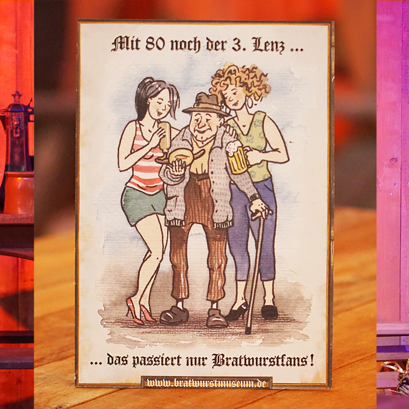 Preview: Lustiges Bratwurstspruch-Schild "Mit 80..."